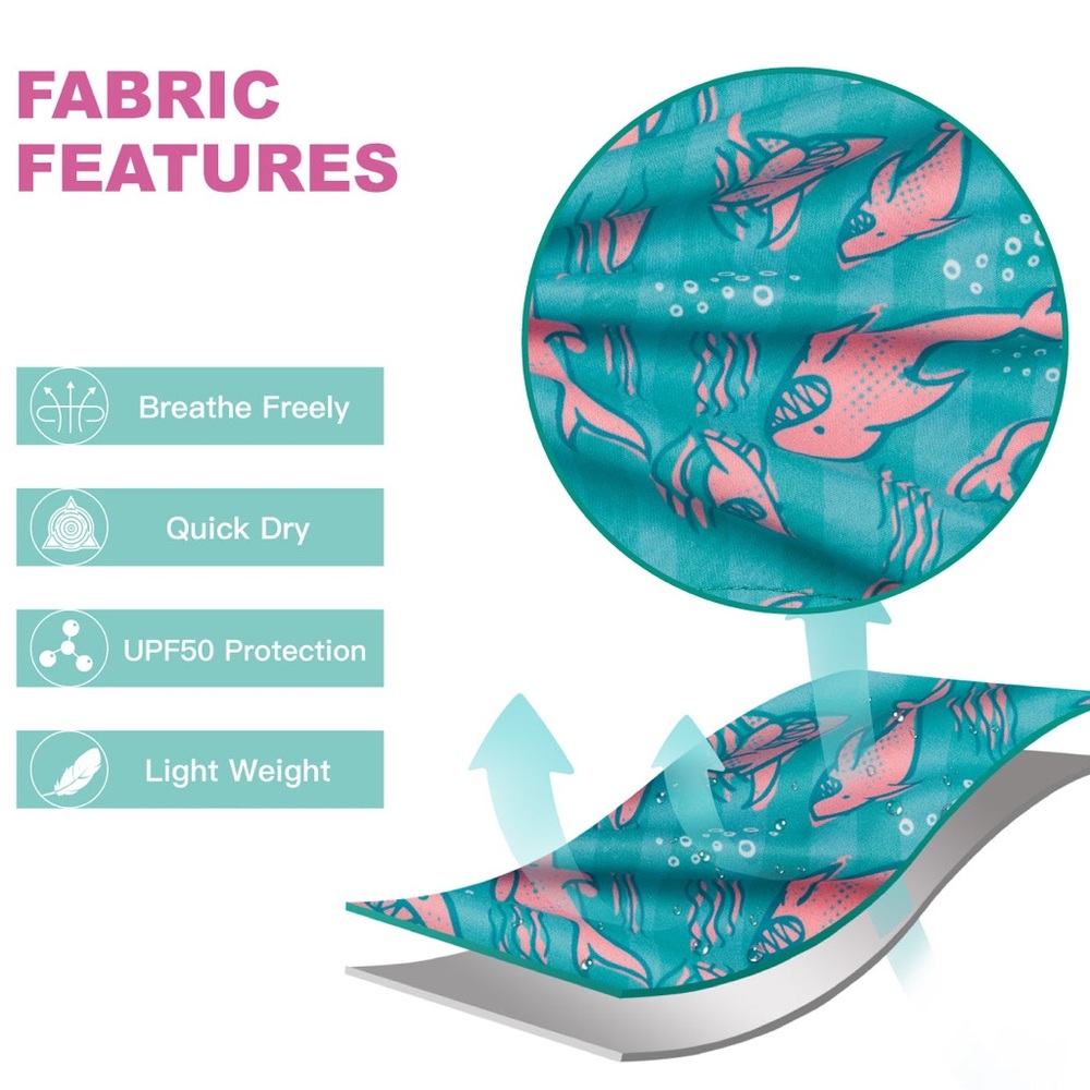 Women’s 2.5 inch Surfcuz Teal and Pink Shark Swim Shorts - Picture 3 of 8